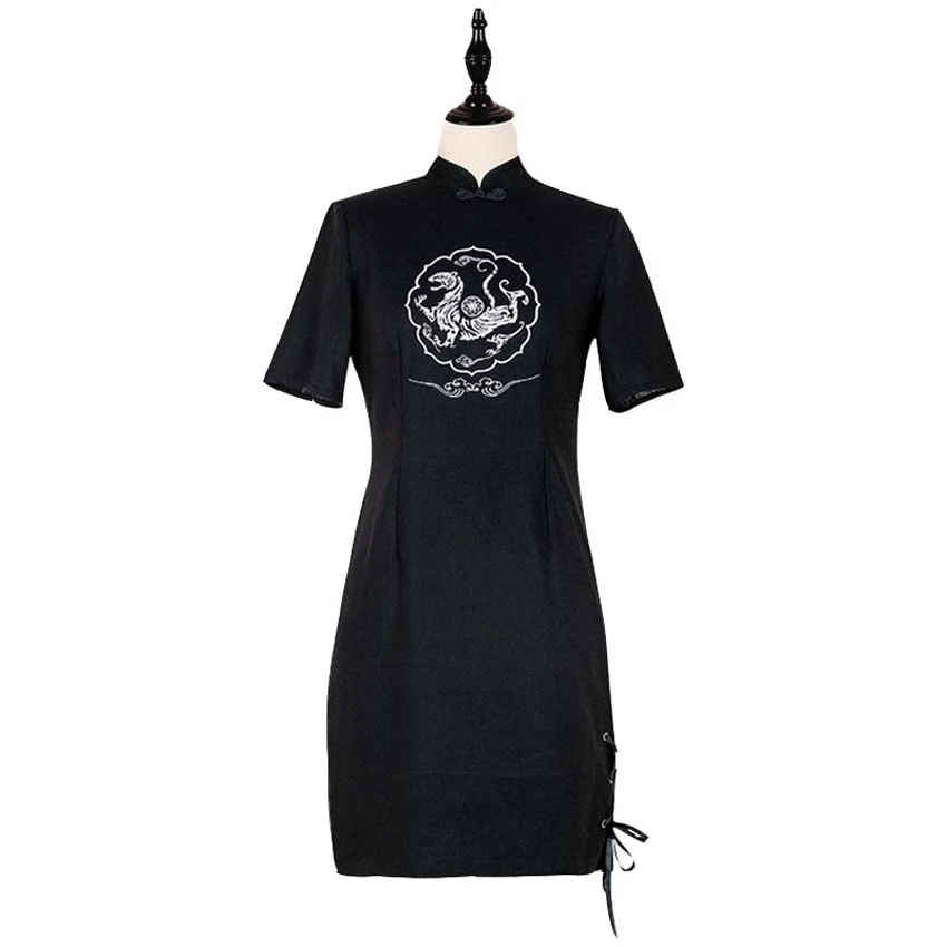 

Japanese Harajuku Vintage Women Dress Dragon Embroidery Cheongsam Cardigan Gothic Streetwear Vestidos Asian Clothes Kawaii Girls