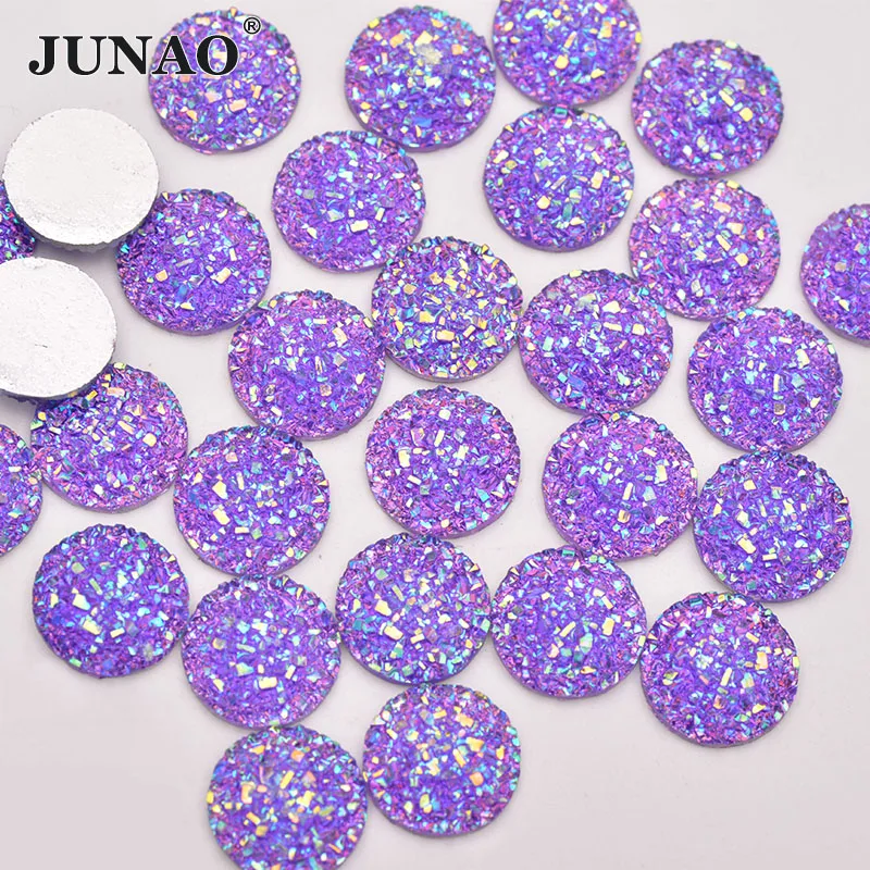 

JUNAO 12mm Shiny Purple AB Crystal Rhinestones Round Resin Stones Applique Non Hotfix Diamond Strass Non Sewing Flatback Crystal