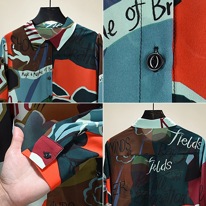 

Shirt Women Spring 2021 New arrival Vintage Print Chiffon Blouse Fashion Long sleeve Elegant Tops