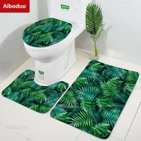 aiboduo drop shipping green leaves 3pcsset non slip toilet lid cover set bathroom rug carpet home decoration contour bat mat