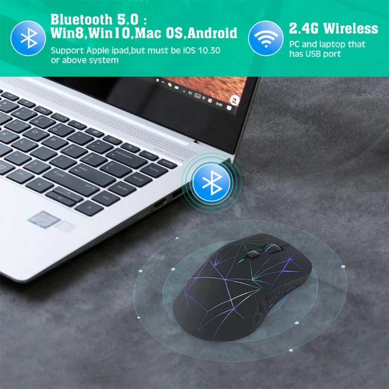 

Dual Mode Rechargeable Silent Mouse with Bluetooth and 2.4G USB Receiver Wireless Mouse for MacBook Laptop Tablet PC