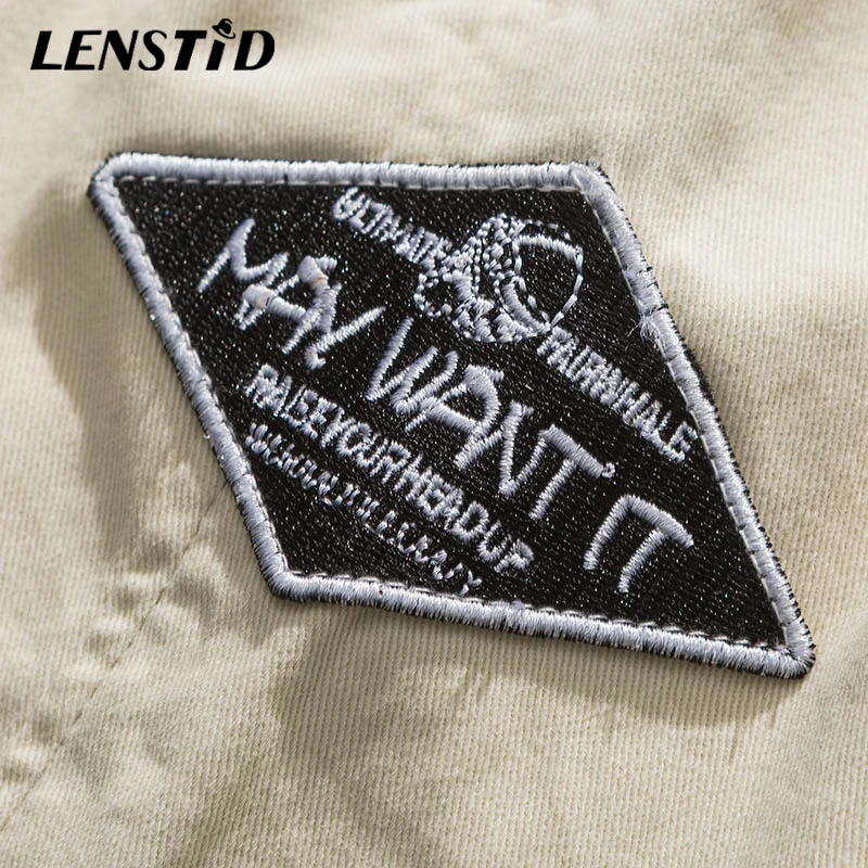 

LENSTID Summer Men Hip Hop Denim Shorts Letter Embroidery Patch Shorts 2021 Streetwear Harajuku Cotton Jogger Shorts Track Pants