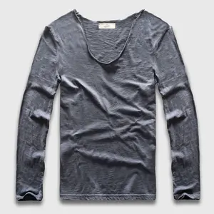 Футболка мужская Zecmos с длинным рукавом, V-образный вырез, хлопковая Модная приталенная, Топ