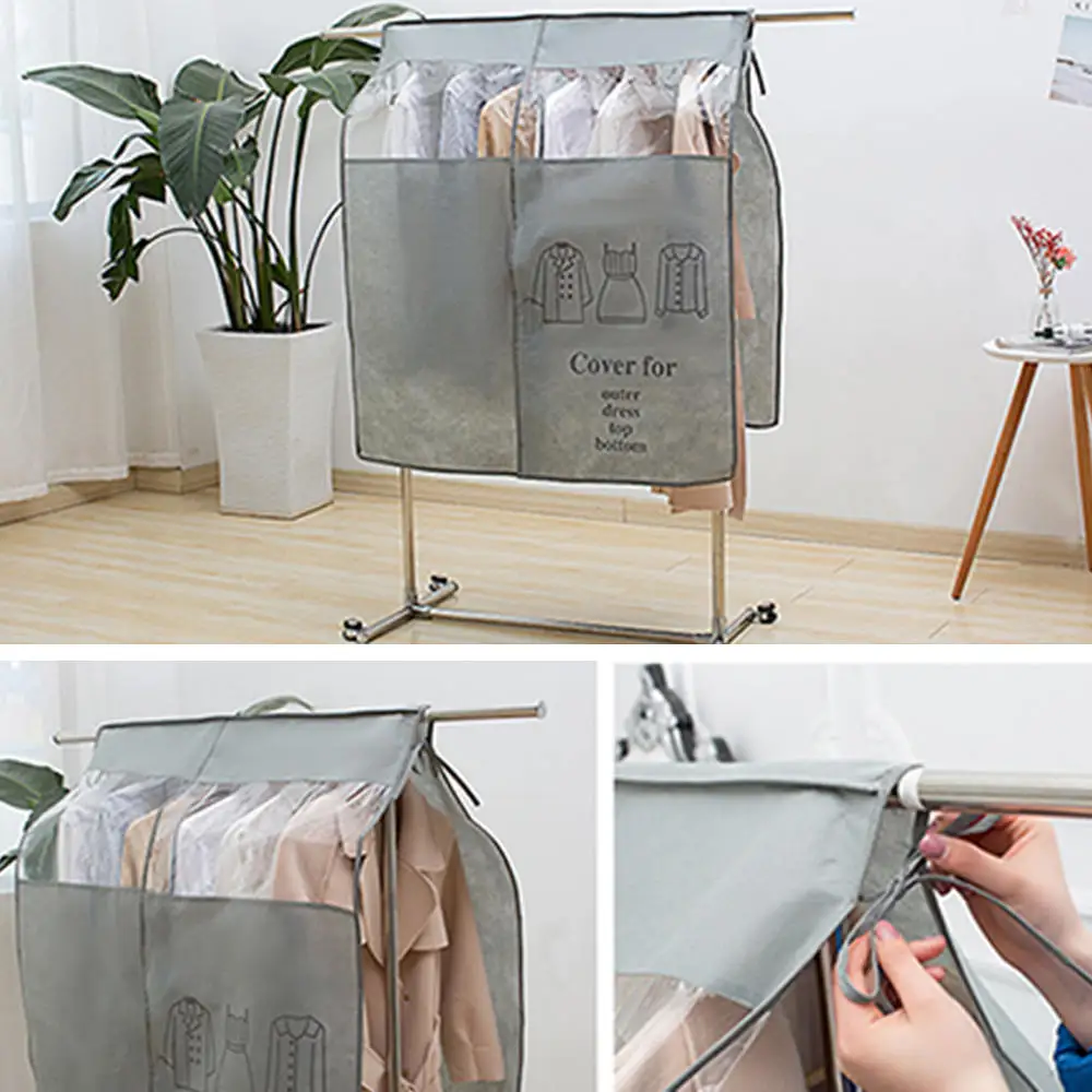 

Non Woven Fabric Dust Bag Clothes Dustproof Hanging Cover Clothing Wardrobe Storage Organizer For Bedroom Y6Y070E2