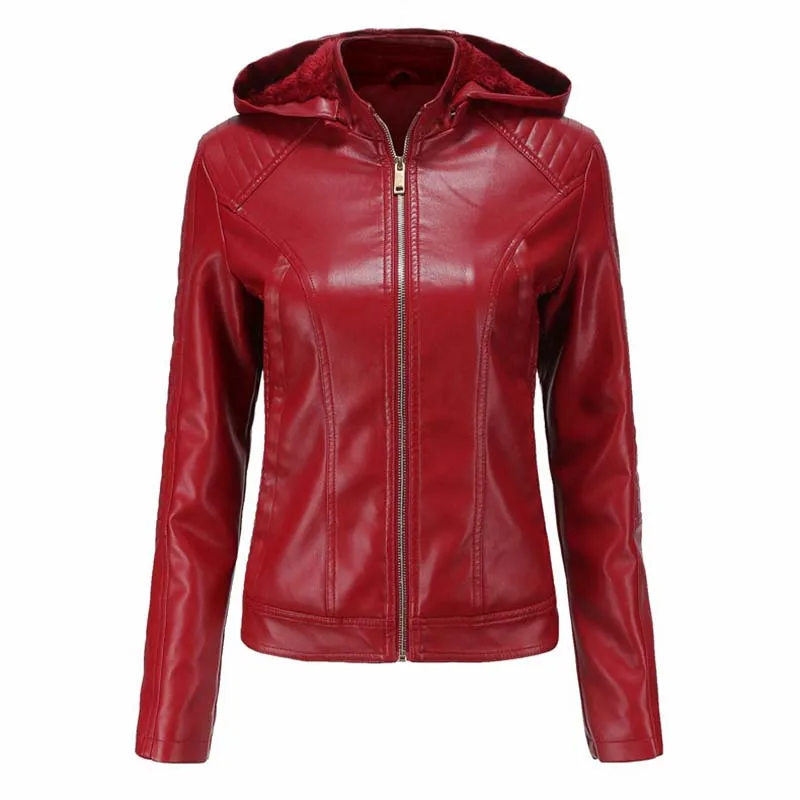 PU Faux Leather Jacket Women Autumn Winter Long Sleeve Hoodies Warm Tops Female Motorcycle Bf Style Black Leather Jacket Outer