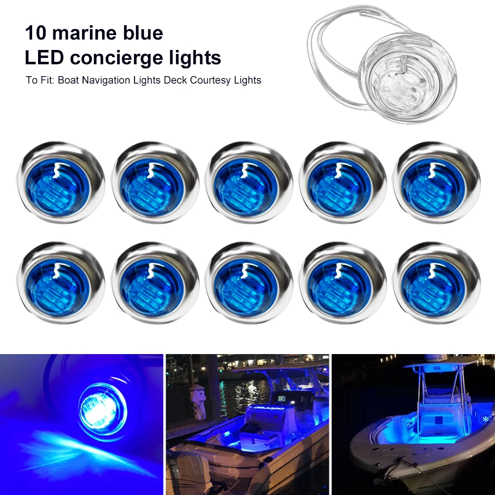 

10PCS LED Marine Boat Courtesy Light 12V 3LED Waterproof 3/4" Round Boat Interior Navigation Lighting Truck Side Marker Lights