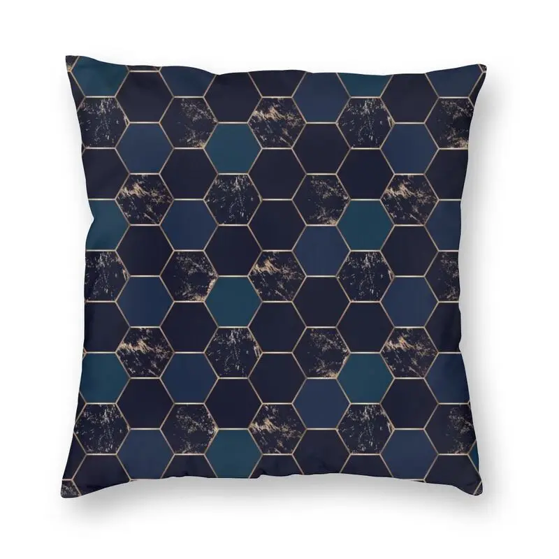 

Темно-синий и золотой мраморный абстрактный геометрический шестиугольный узор наволочка 45x45 см домашний Декор печать диванная подушка для ...