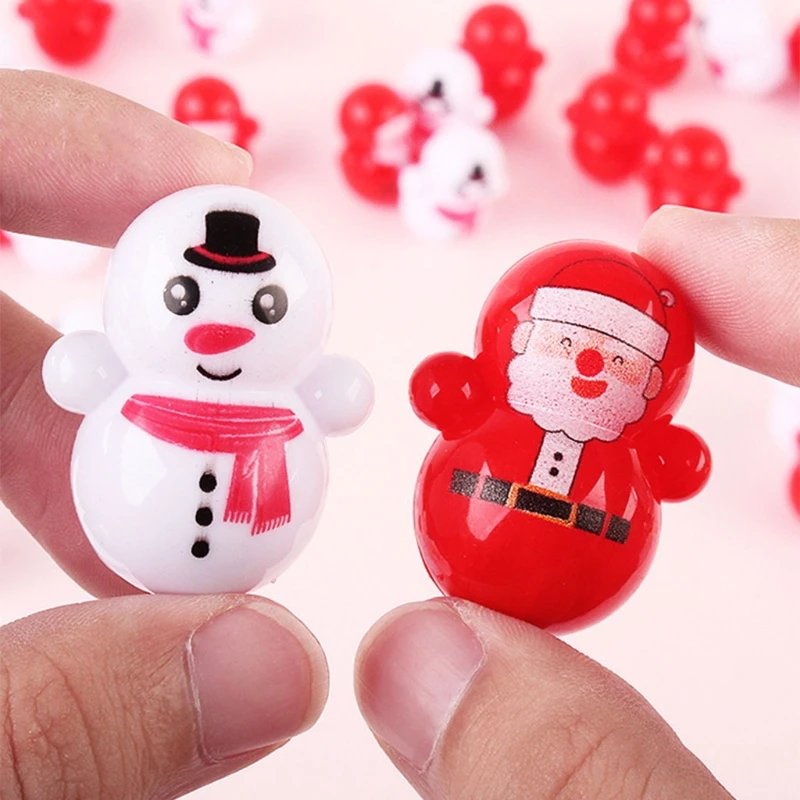 

20pcs Roly-Poly Toy Figurine Plastic Tumbler Toy Snowman/Santa Claus Mini for Doll Tabletop Decor Cute Kids Room Decorat