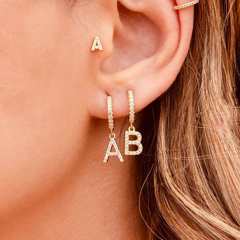 

Fashion Cute Initial A-Z Letter Earrings Mirco Crystal Gold Small Hoop Earrings For Women Alphabet Wedding Fashion Jewelry 2020