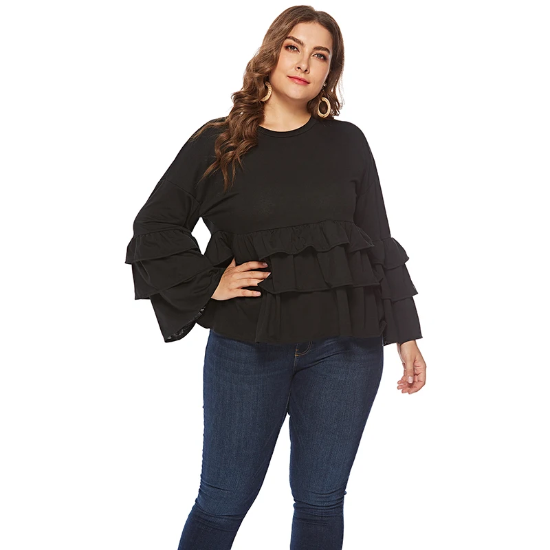 

Poleras mujer de moda 2019 Spring Autumn Women Tshirt Black Oversized T Shirt Chemise Femme Long Flare Sleeve magliette donna