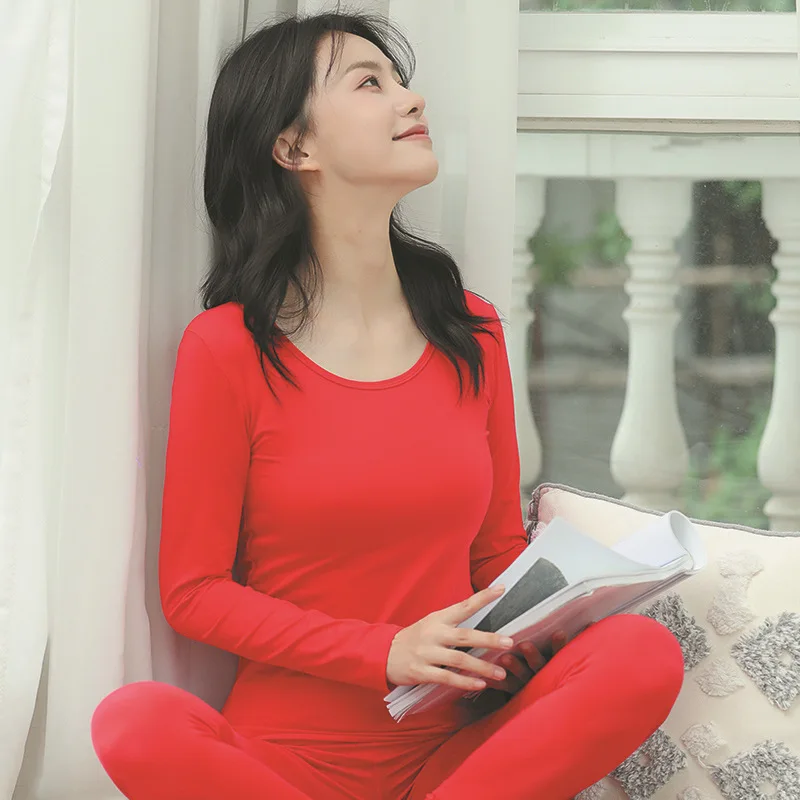 

Women's autumn clothes long trousers, pure cotton round neck, slim bottoming underwear set, thin thermal underwear set