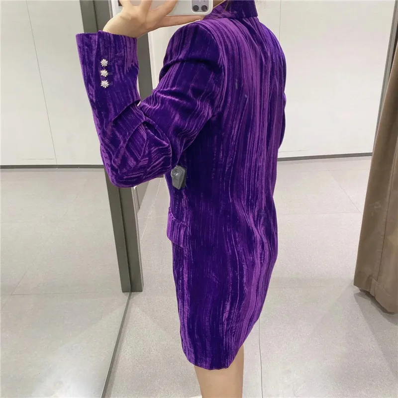 

Purple Velvet Blazer Dress Women Za 2020 Fashion With Shoulder Pads Long Sleeve Mini Dress Woman Elegant Office Ladies Dresses
