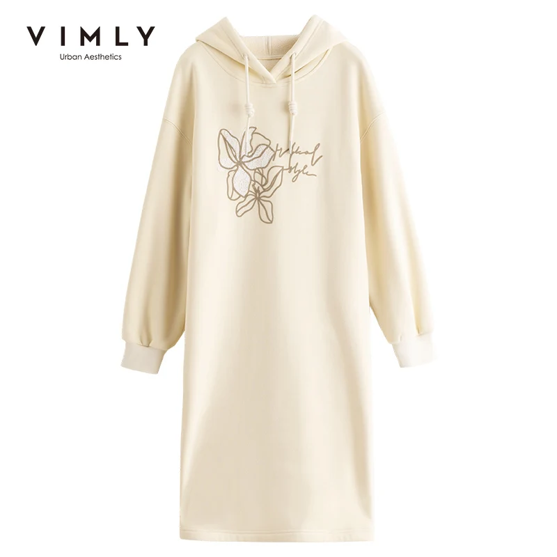 Зимнее женское платье Vimly модное вязаное свободное с капюшоном и длинным рукавом