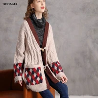 tiyihailey free shipping fashion knitted sweater coat cardigan women outerwear with pockets v neck autumn and winter loose