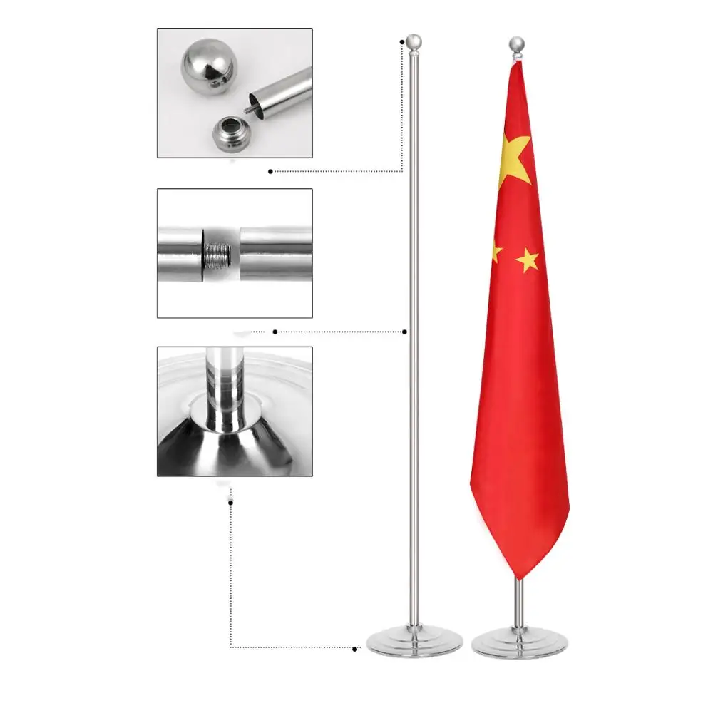 Индивидуальные 2 м высокий серебристый флаг столб Крытый стоящий пол офисные