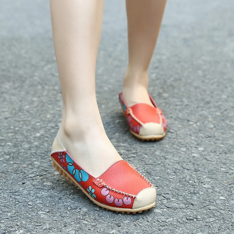 

Women's Shoes Soft Bottom Flats 2021 Summer Casual Flat Mother Shoes Nurse Real Leather Flower Women's Slippers Woman