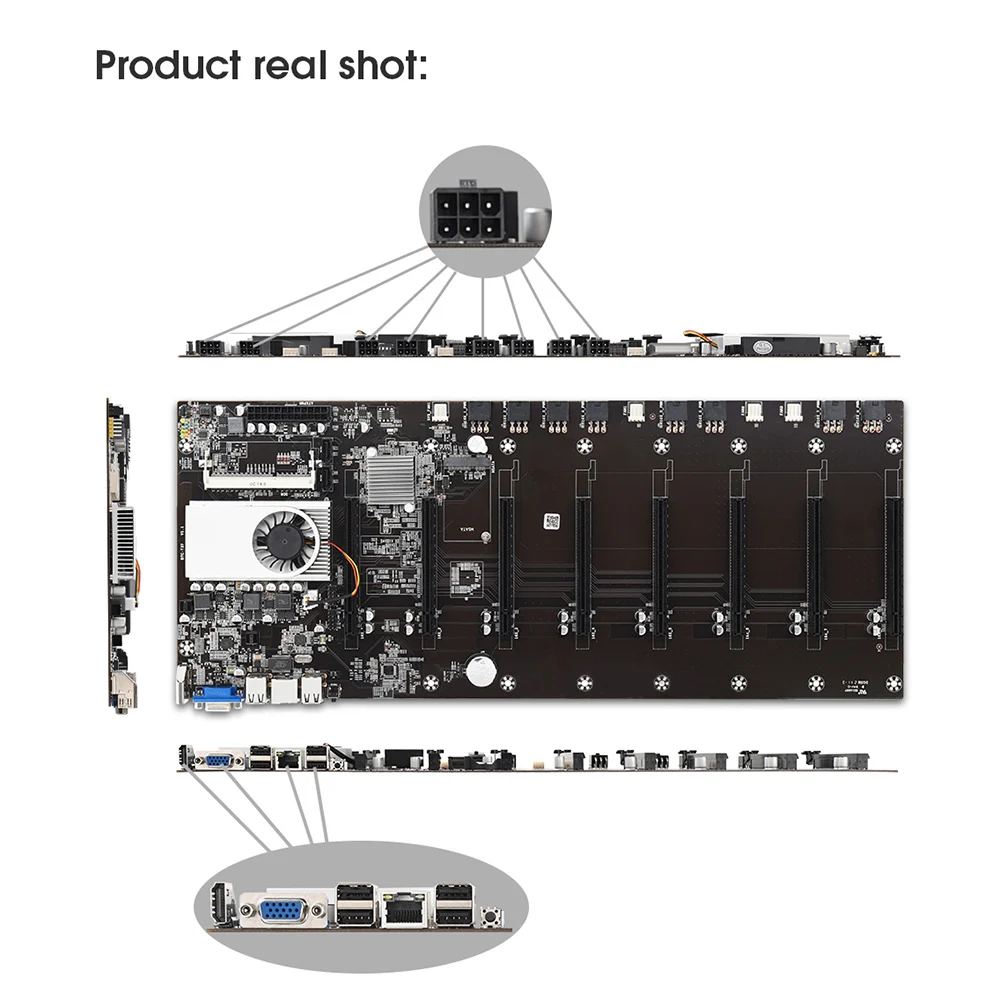BTC-T37 материнская плата на борту Intel Celeron 1037U CPU 8 PCI-E 16X Слоты гигабитная сеть VGA + HD