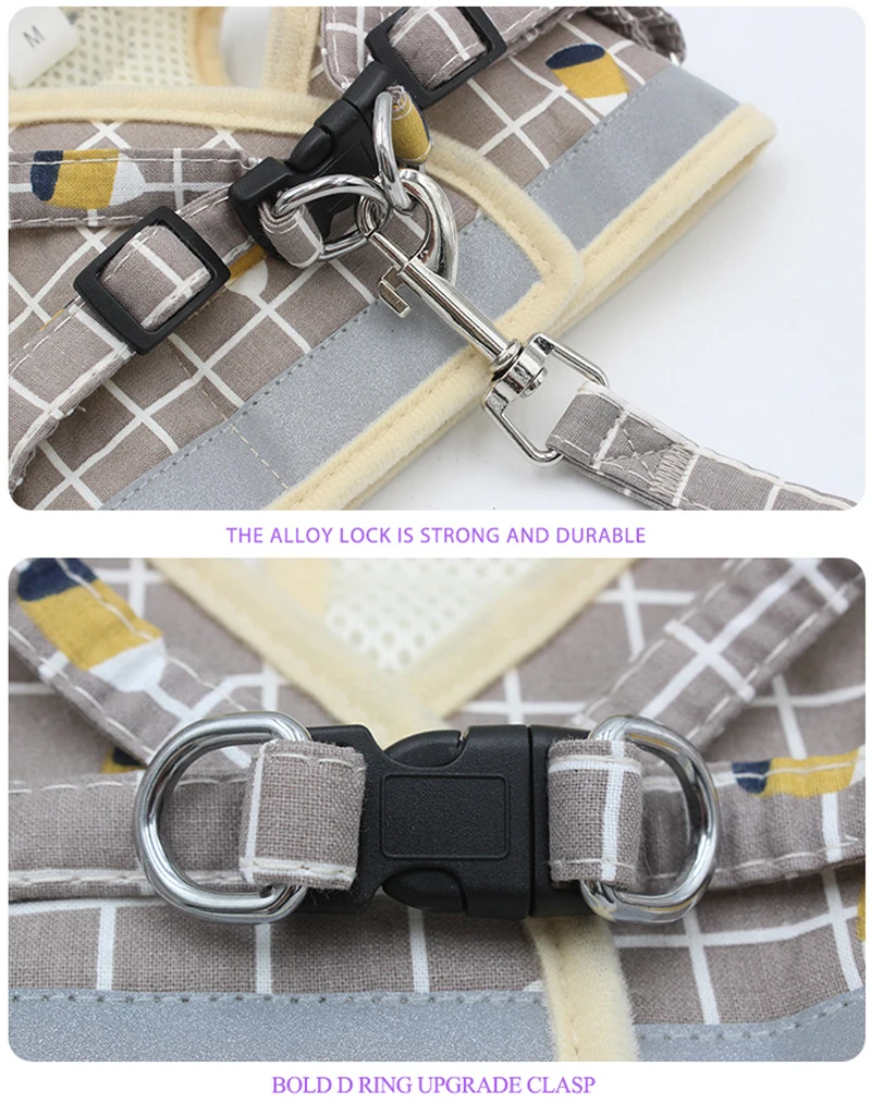 

ThinBest Dog Harness Reflective Breathable Chest Strap Plaid Teddy Bichon Pet Vest Clothes Supplies Dog Chain Leash Printed Vest