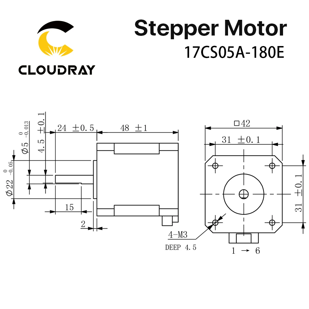Шаговый двигатель Cloudray Nema 17 48 мм 52 Н см 1 8 А 2 фазы с DuPont 4-lead для 3D-принтера