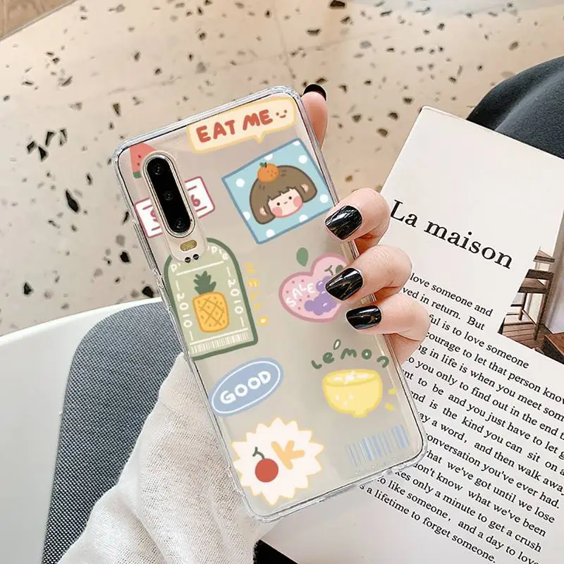 

Cute anime girl snacks Phone Case Transparent for Samsung A71 S9 10 20 HUAWEI p30 40 honor 10i 8x xiaomi note 8 Pro 10t 11