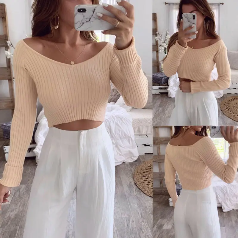 Женская рубашка с длинным рукавом короткими sim картами вязаная трикотажная