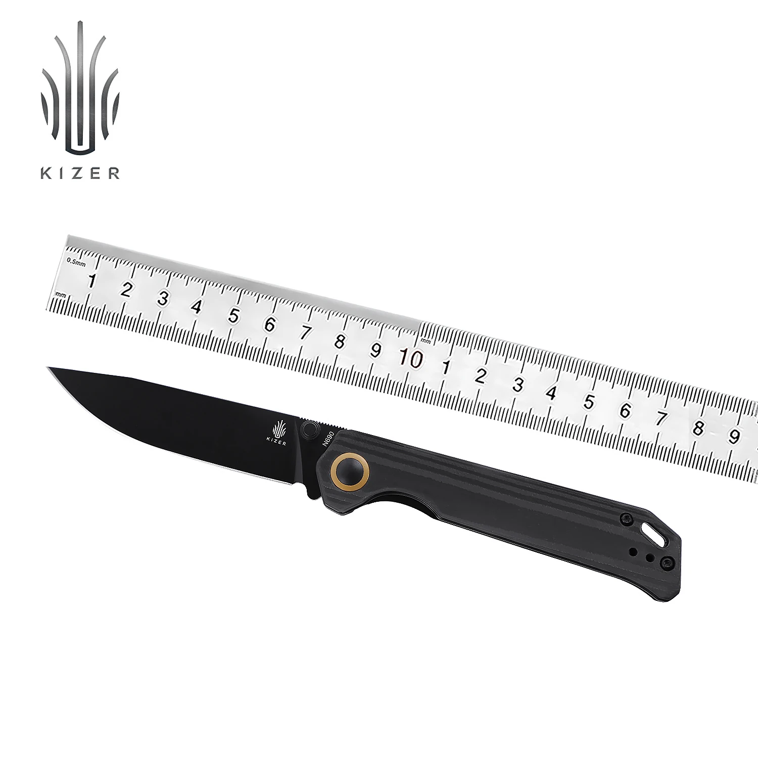 Фото Нож для выживания Kizer ручка из черного углеродного волокна с лезвием стали N690