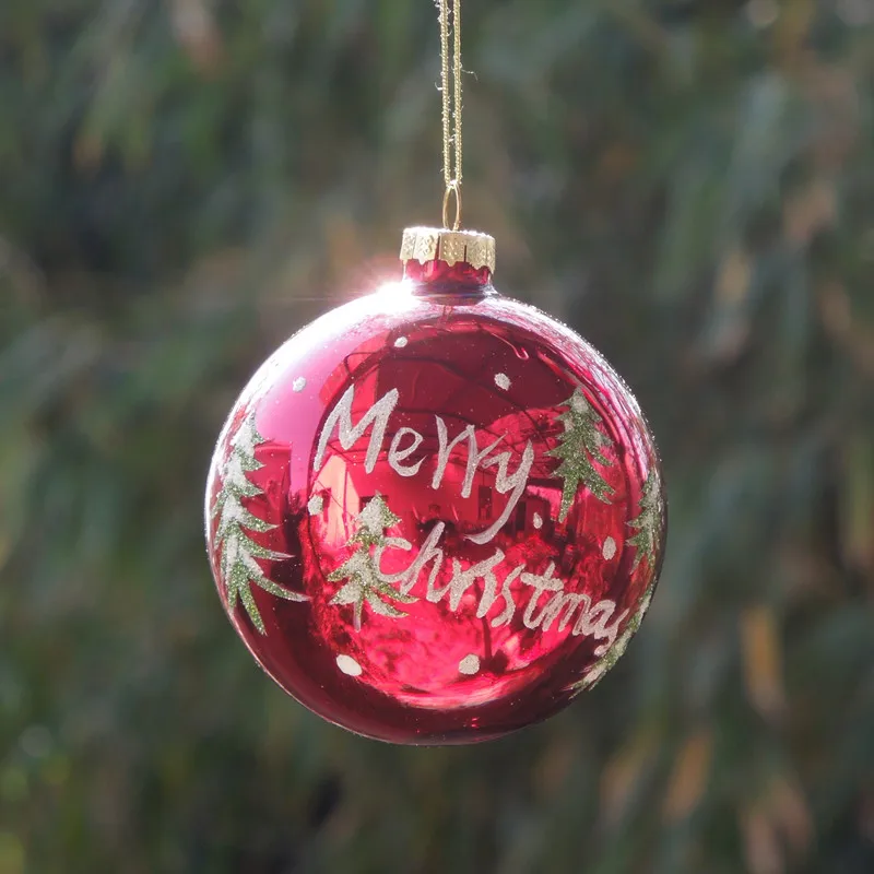 

Free Shipping 2pcs/pack Diameter=8cm Red Glass Ball Christmas Tree Pendant Hand Painting Hanging Decorative Globe