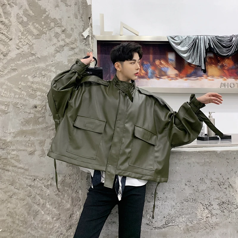 Куртка мужская из искусственной кожи свободная Короткая Повседневная с