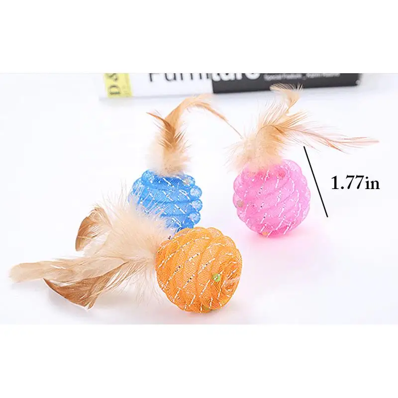 

2PCS Cat Toy Ball Fake Feather Funny Ball Pet Kitten Chewing Toy Cat Toys Interactive Ball Playing Puzzle Toy For Cat Doggy