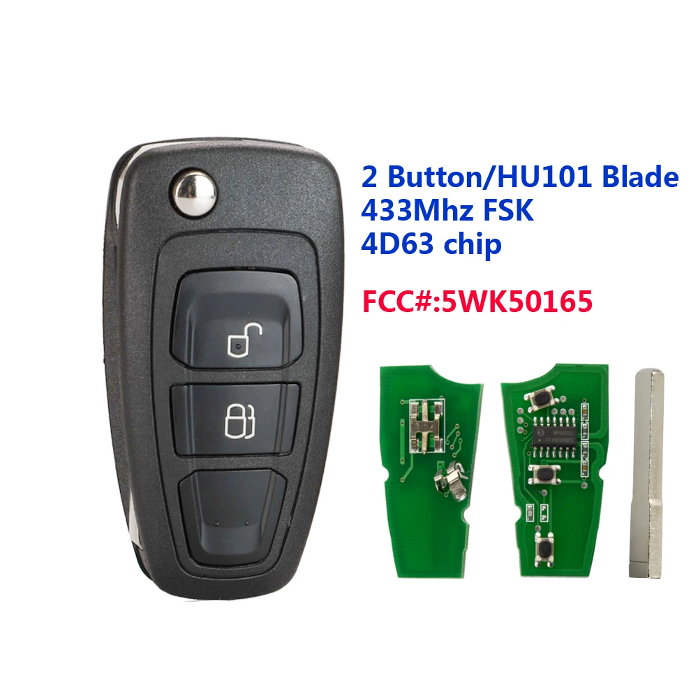 

XNRKEY 2B Flip Remote Key for Ford Ranger 2011-2015,for Mazda 3 2008-2012 BT50 2011-2015 FCCID: 5WK50165 433MHz 4D63 Chip