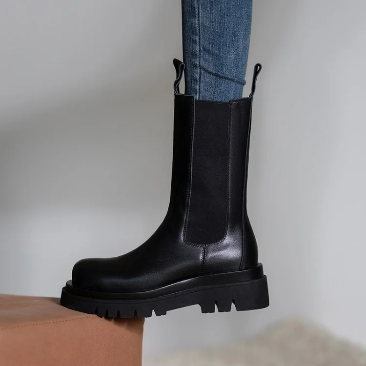 

Chelsea boots women's style short boots women's boots autumn and winter 2020 new round head thick heel sleeve muffin thick