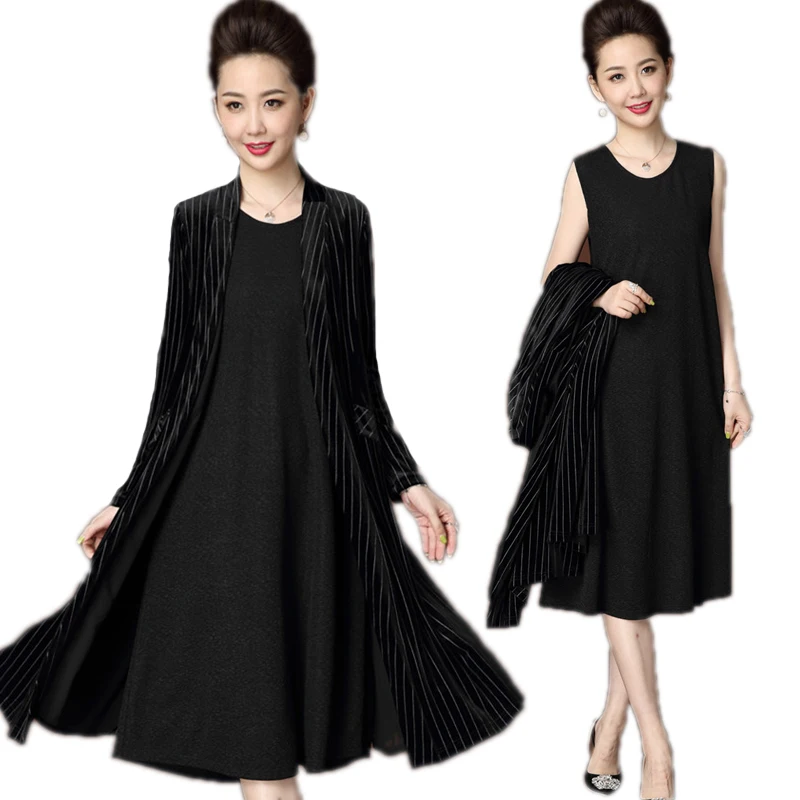 Осеннее женское платье среднего возраста большого размера Элегантное Длинное