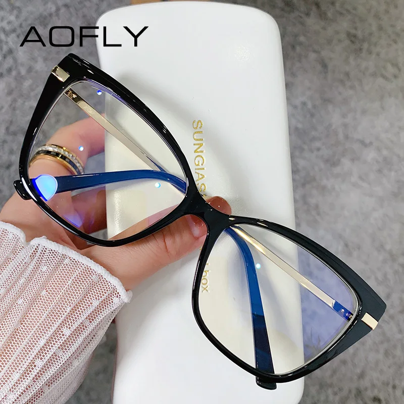 

AOFLY Retro Cat Eye Clear Anti Blue Light Eyewear Women Glasses Frame Optical Men Computer Goggles Ladies Anti Radiation Glasses