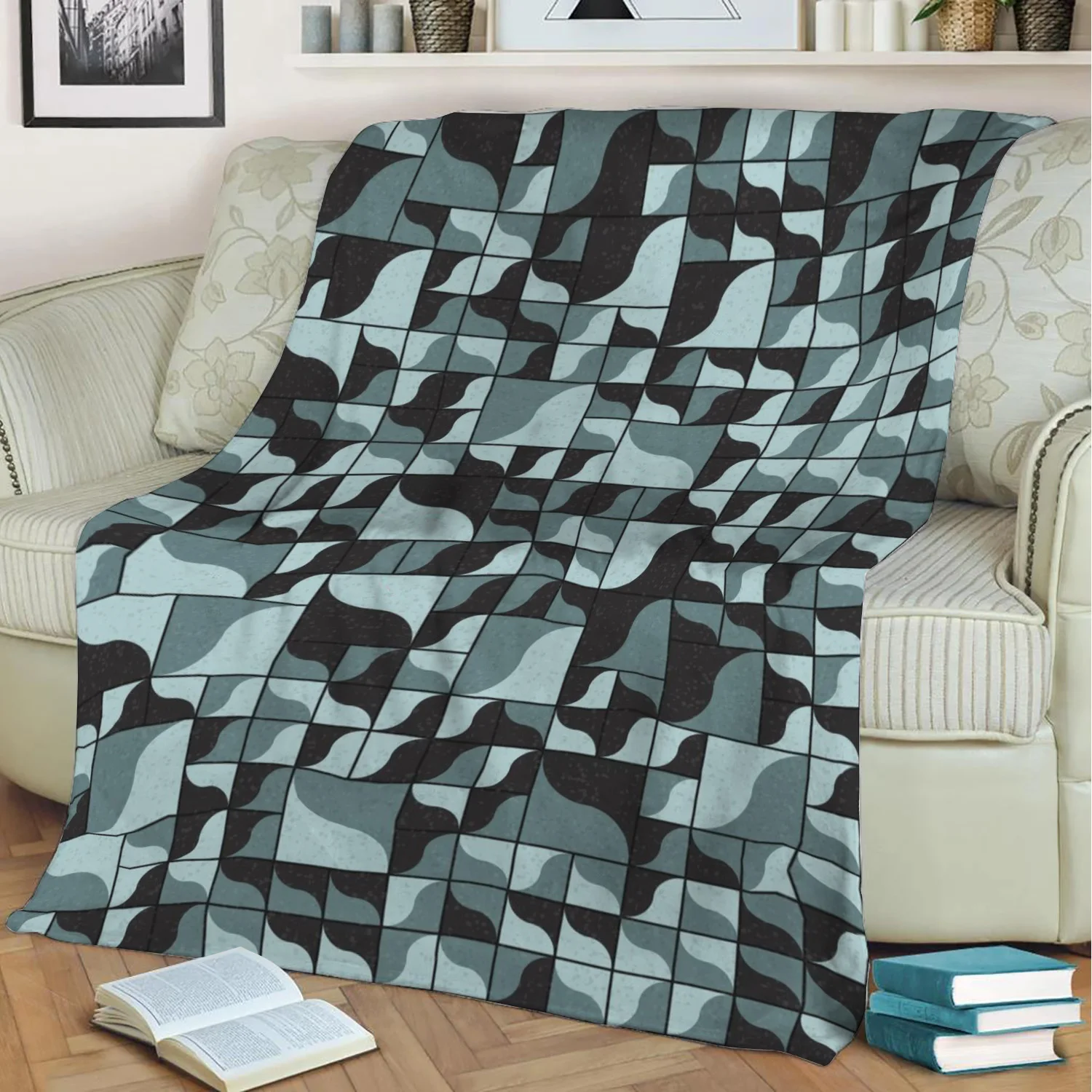 

Manta de felpa de terciopelo con estampado 3D, manta de lana con patrón geométrico abstracto, colcha de Sherpa, decoración del h