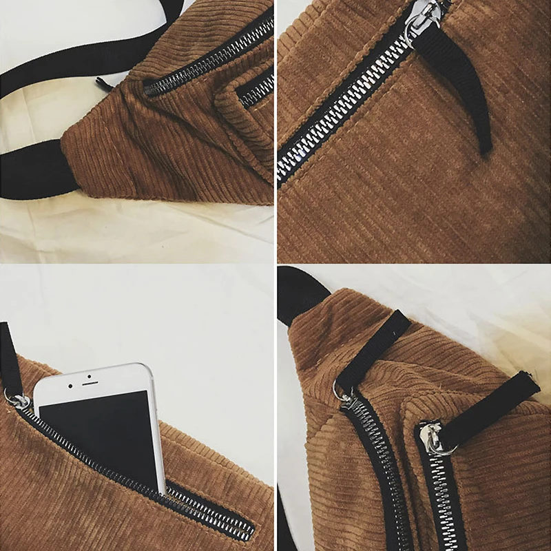 Бархатная Женская Вельветовая Сумка-пояс на молнии нагрудная сумка Спортивная