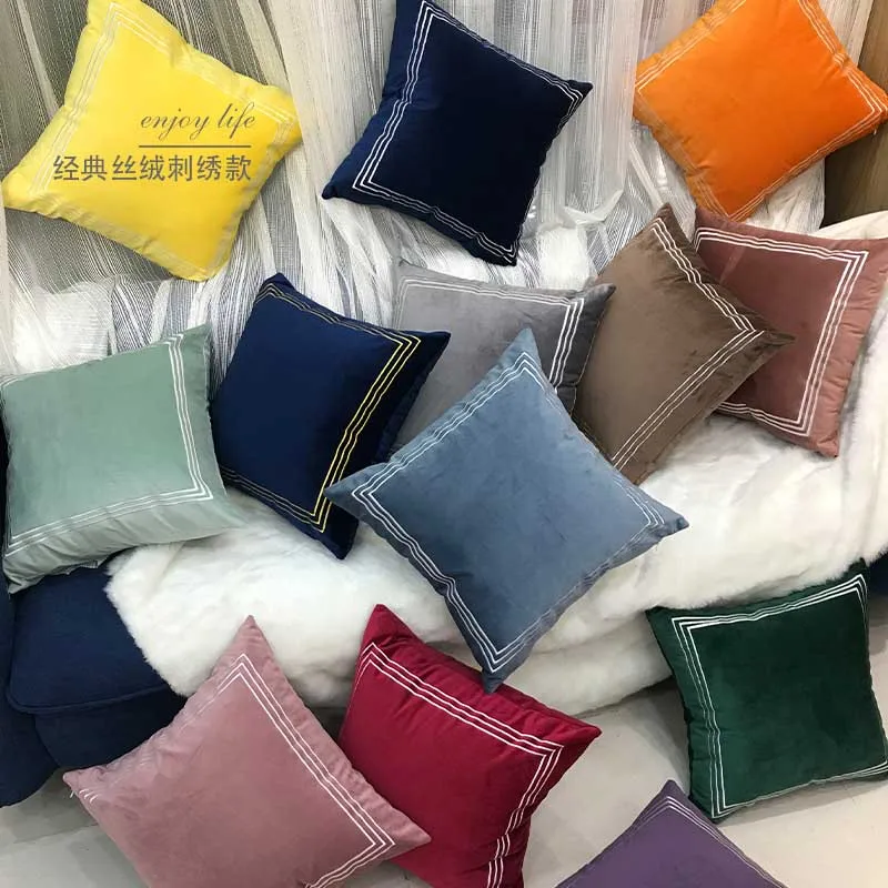 1 шт. бархатная наволочка с вышивкой в скандинавском стиле зеленый серый розовый