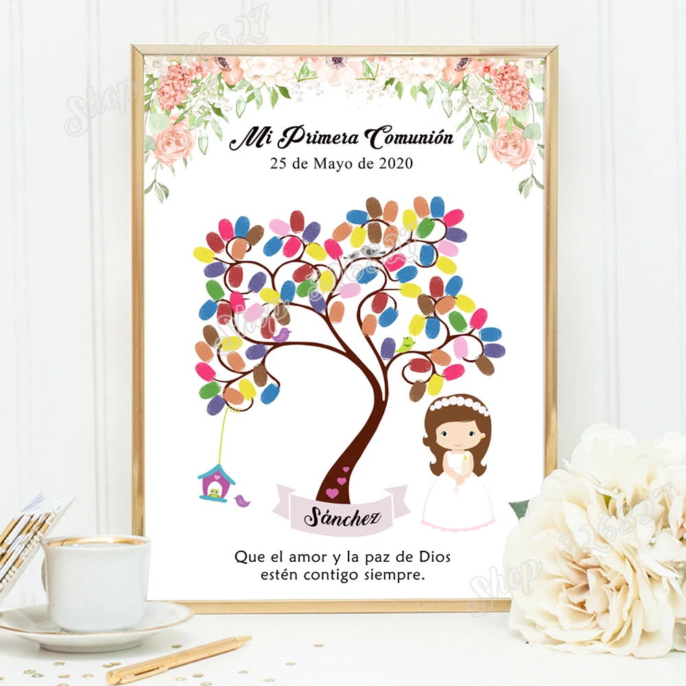 

Love Tree Personalized Custom Name Date Fingerprints Tree Signature Guest Book Canvas Print Painting Wedding Party Decoration