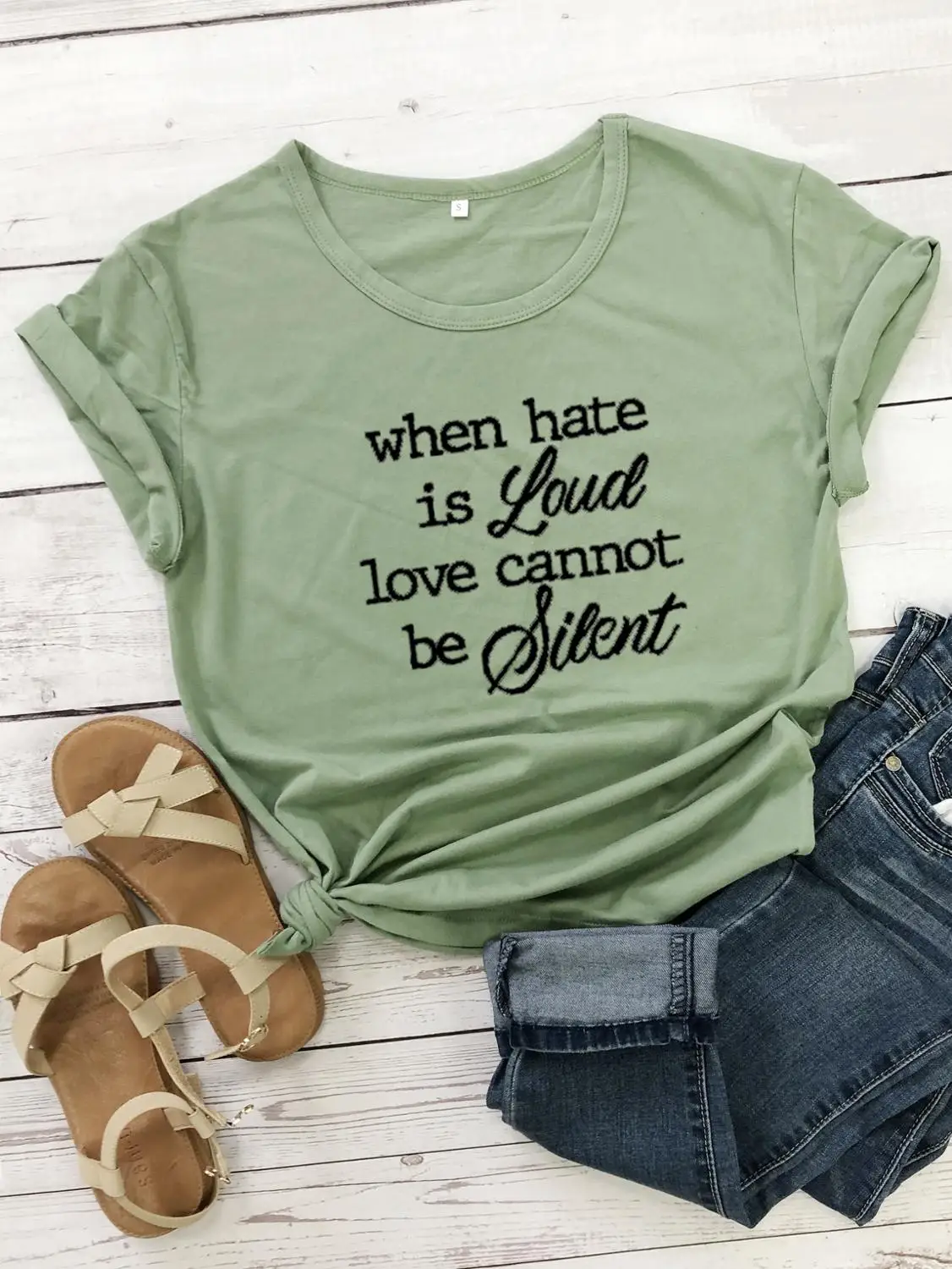Милая футболка с надписью когда Hate Is Loud Love't Be Silent 100% хлопок повседневная женская