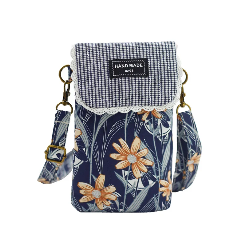 

New fashion women's Small shoulder bag cotton flower messenger bag girls 6-inch large screen mobile phone bag