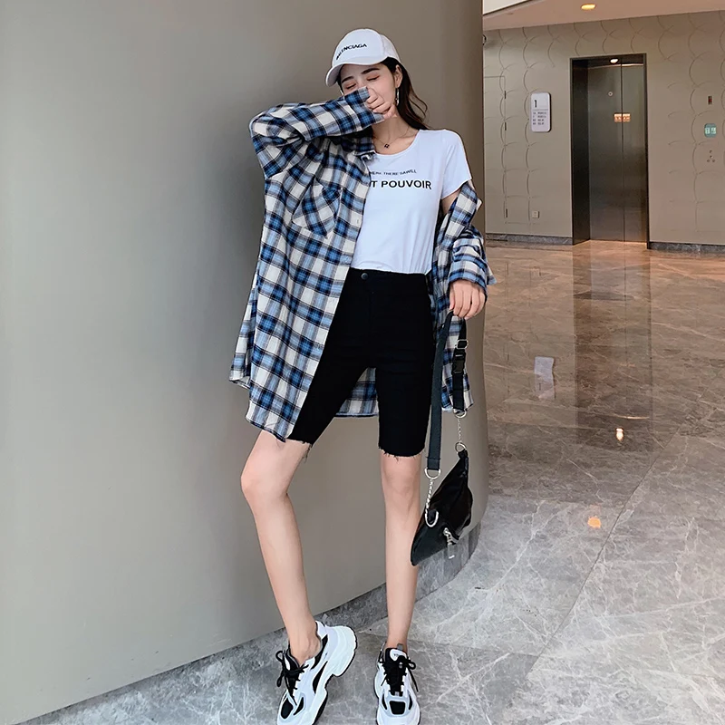 COIGARSAM Повседневная рубашка в клетку женские топы весна длинный рукав шифон