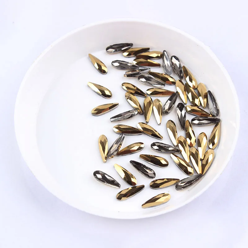 Mine gold 30/100 шт./упак. ногтей Стразы искрящегося цвета Кристалл aб длинные каплевидные Стекло Stons для 3D Гелевые Ногти украшения - Цвет: Mine gold