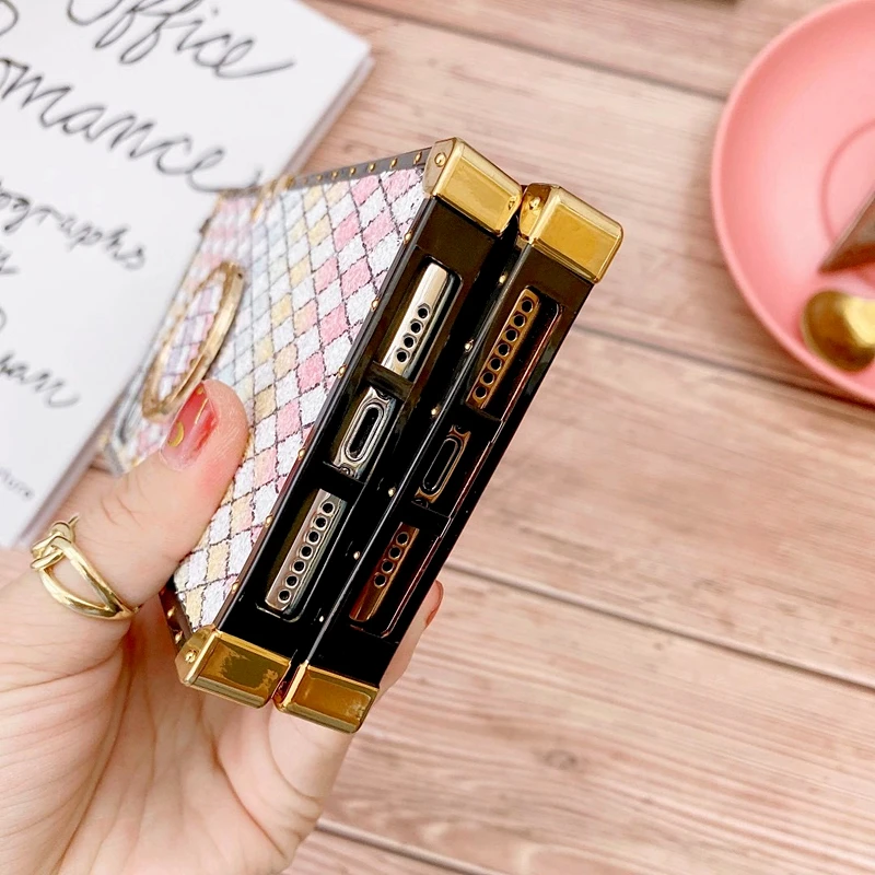 

Luxury Square Gradient Diamond Ring Holder Phone Case For iPhone 12Pro MAX 11 XS MAX XR 7 8 6Plus Glitter Bling Matte Soft Cover