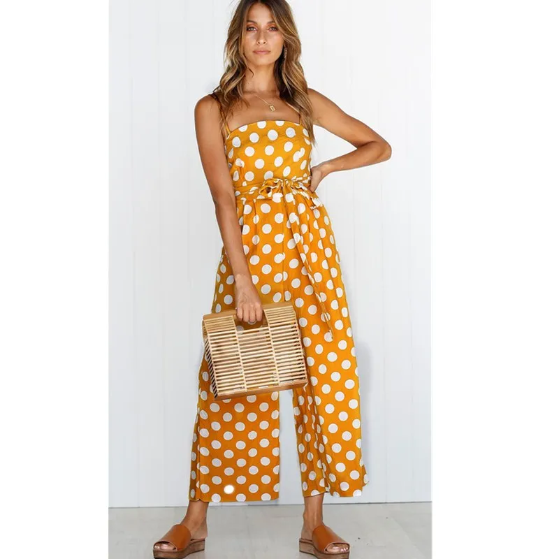 Элегантный винтажный комбинезон без рукавов в горошек женские летние брюки на