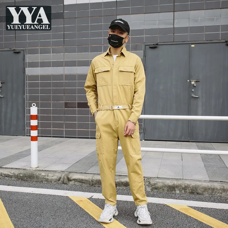 

Комбинезон Мужской Цельный с длинным рукавом, брюки-карго в стиле хип-хоп, Повседневная Уличная одежда, ромперы в стиле сафари с поясом, осен...