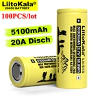 100 шт. умное устройство для зарядки никель-металлогидридных аккумуляторов от компании Liitokala: LII-51S 26650 20A мощность аккумуляторная литиевая батарея 26650A 3,7 V 5100mA подходит для фонарика
