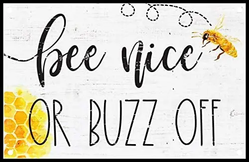 

nobrand Bee Nice Or Buzz Off Metal Tin Sign 20x30 cm Retro Home Kitchen Wall Decoration