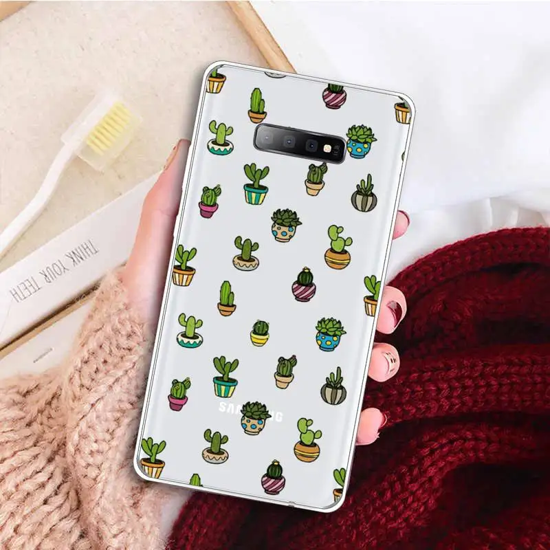 

cactus Lovely kawaii Cartoon cute Phone Case Transparent For Samsung Galaxy S A 5 7 8 9 2015 20 edge plus 10 e lite 2019
