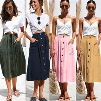 2022 spring fall a line button pockets elegant skirt summer skirts womens midi knee length korean style casual high waist skirt