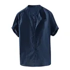 Рубашка мужская мешковатая однотонная, хлопково-льняная туника с короткими рукавами в стиле ретро, топ, одежда для мужчин, Рубашка