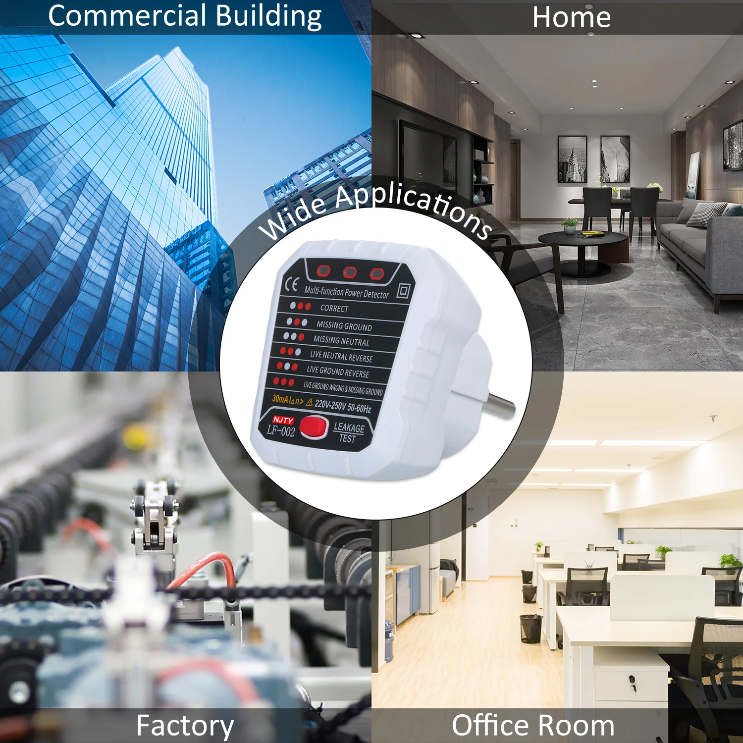 NJTY RCD тестер электрических розеток детектор неправильной полярности